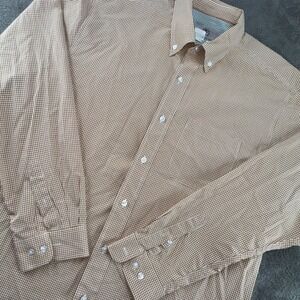 The Territory Ahead Shirt Mens L Tan Gingham Cotton Button Down Long Sleeve 3739